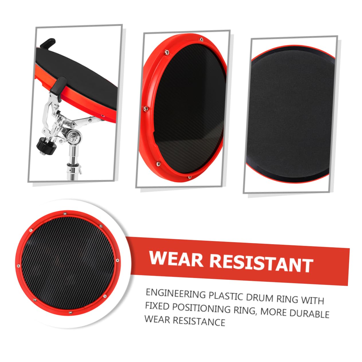 Pad Silencioso de Batería de 10 Pulgadas en Fibra de Carbono y Abs, Rojo, para Principiantes, Práctica de Batería en Casa | Abs Plástico, Metrónomo Integrado, para Principiantes, Uso de Práctica y Entrenamiento Básico