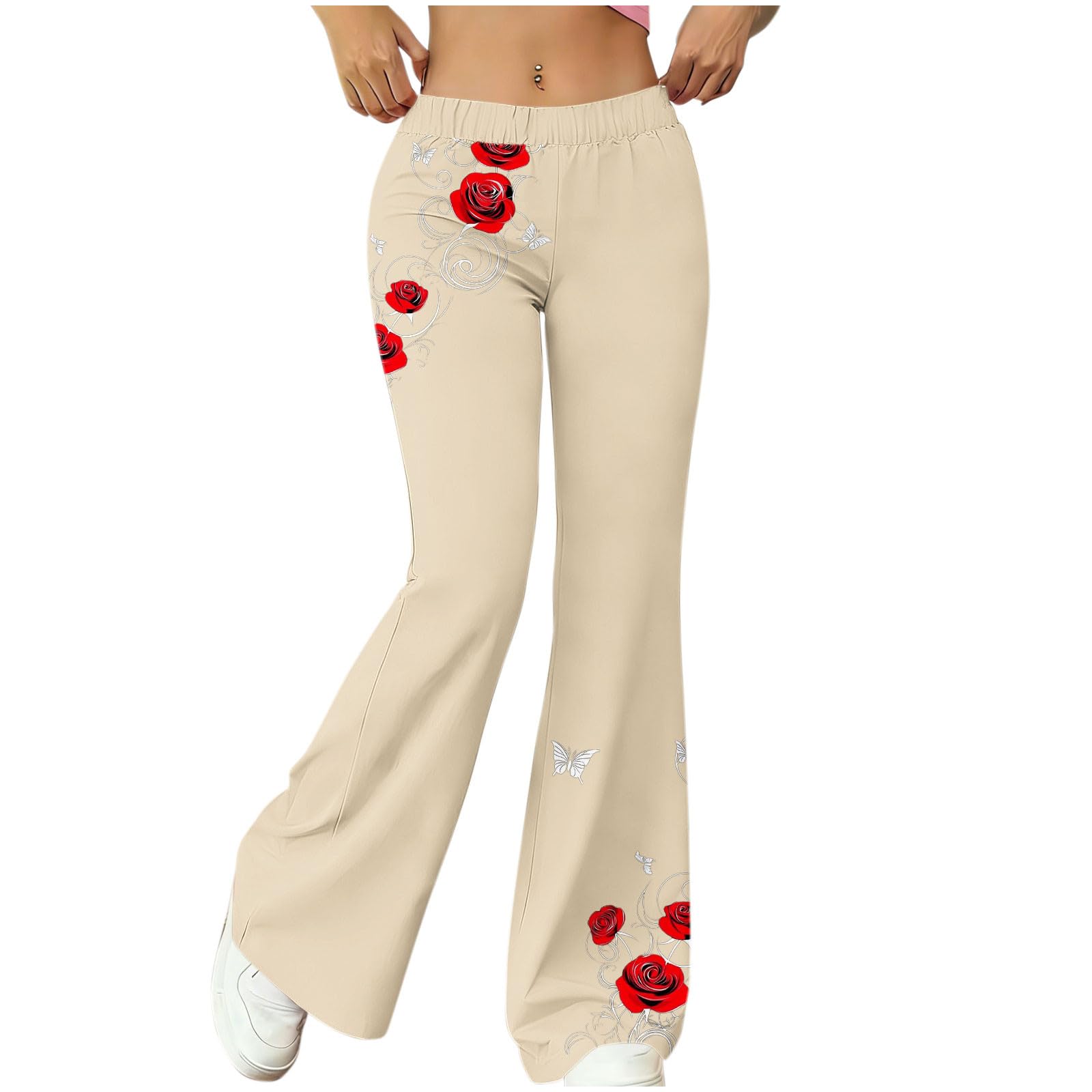 Pantalones de yoga de cintura alta elástica y corte acampanado con estampado floral 8