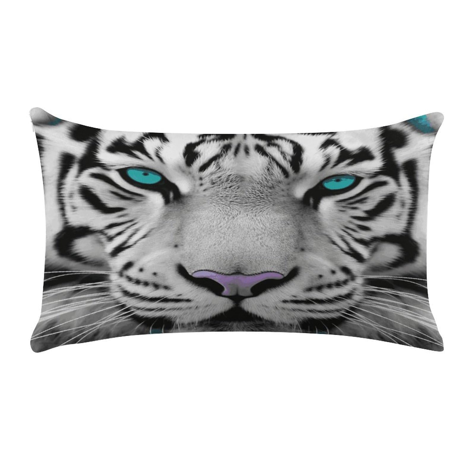 LDGSUPH Tiger with Teal Eyes Throw Pillow Cover with Zipper Long Throw Pillow Case Anti-Fading Pillow Protector Super Soft Decorative Cushion Case Exquisite Plush Pillowcase12 X 20 in