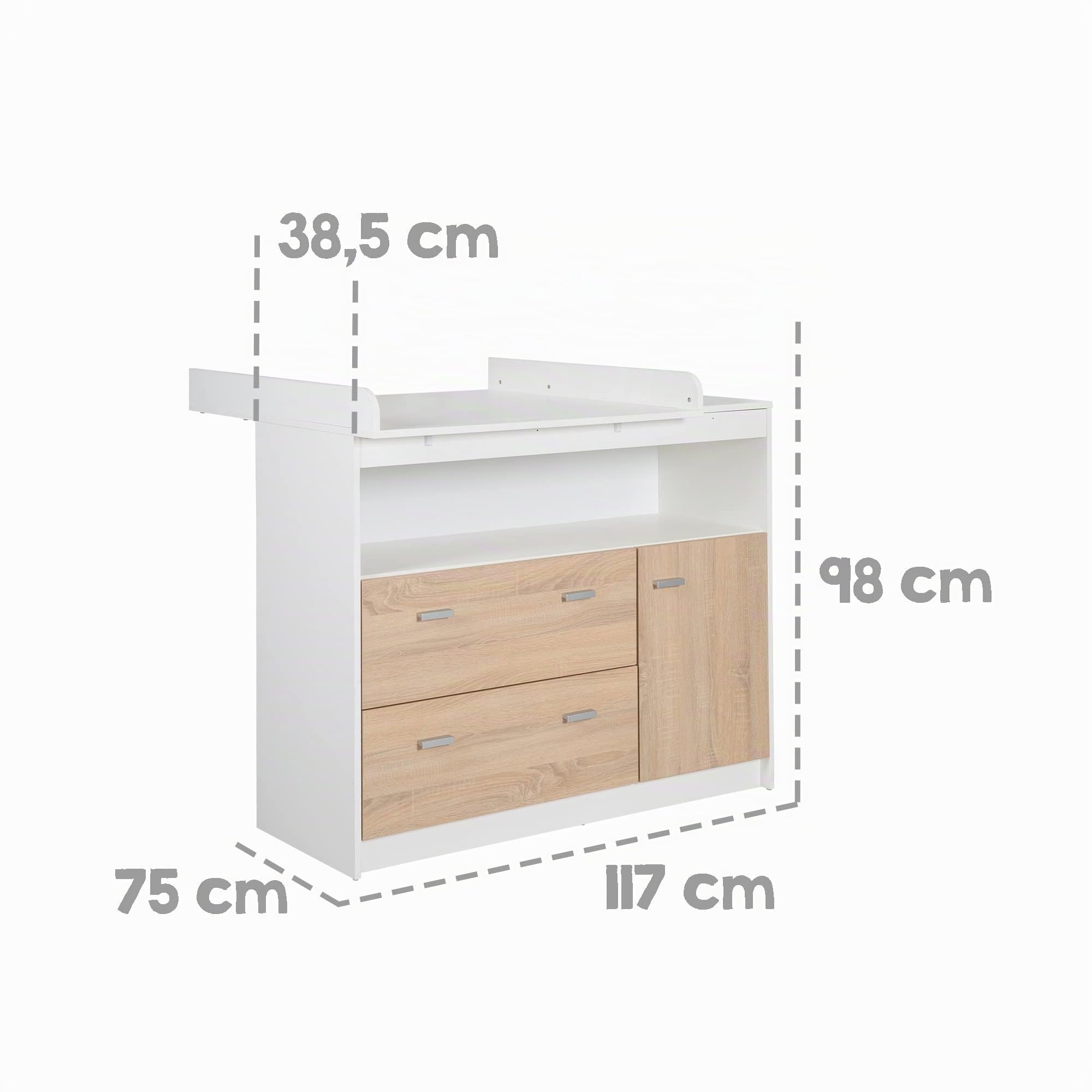 roba Chambre Bébé Duo Gabriella - Lit Évolutif 70 x 140 cm + Commode à Langer - Meubles Certifiés EPH - Blanc / Décor Bois