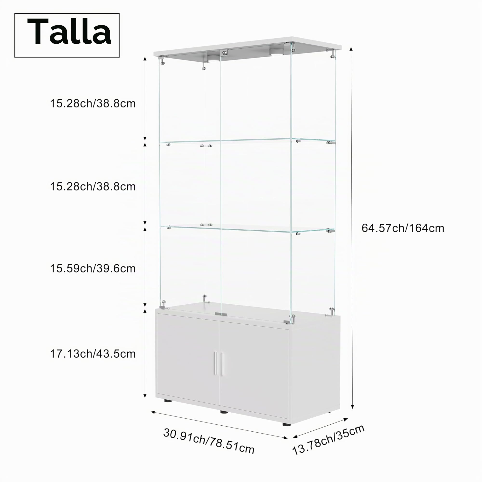 Vetrina a LED in vetro trasparente moderna con 3 ripiani e 2 ante, mobili da collezione 79 x 35 x 164 cm, ideale per la casa e oggetti da collezione