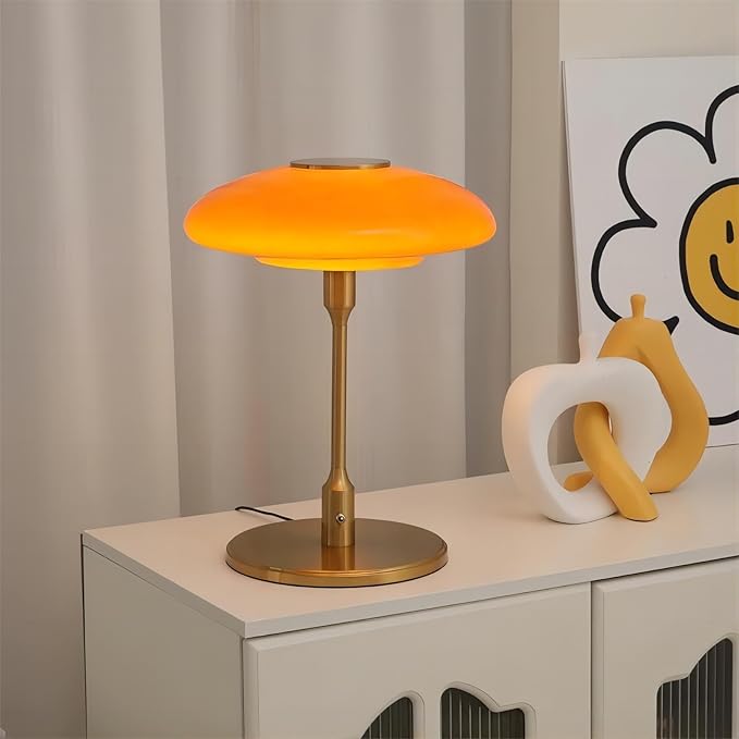 ZeniLife Table Lamp, Metal and Glass Modern Bedside Lamp, Decorative Table Light, Table Lamp for Living Room Bedroom Study Room, 12.6 * 16.5 Inch, Gold & Orange photo 2