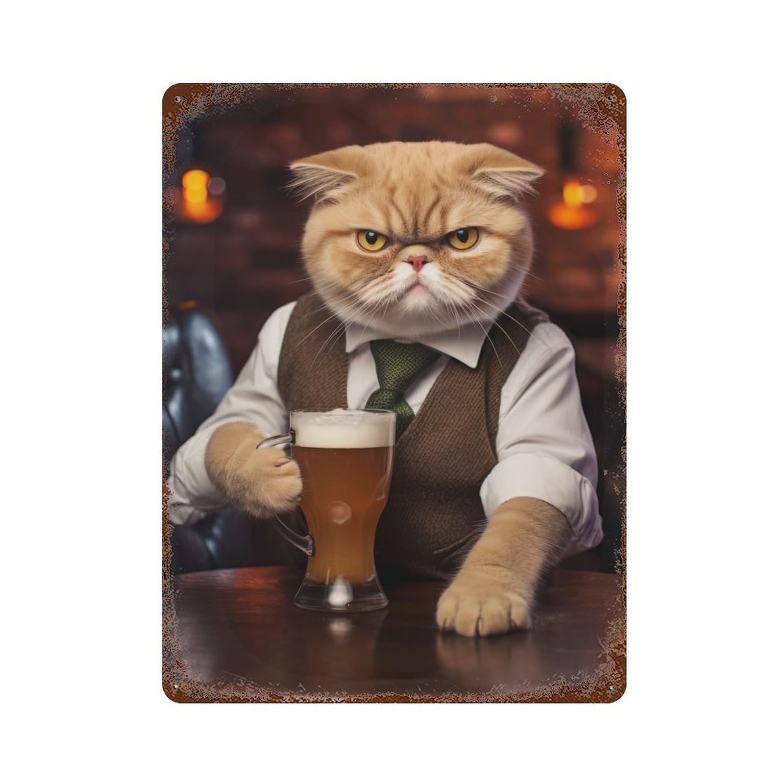 Exotic Short Hair Cat Vintage Rust Metal Sign 15.7"x11.8", Ideal for Basement, Hobby Room And Garage Decor