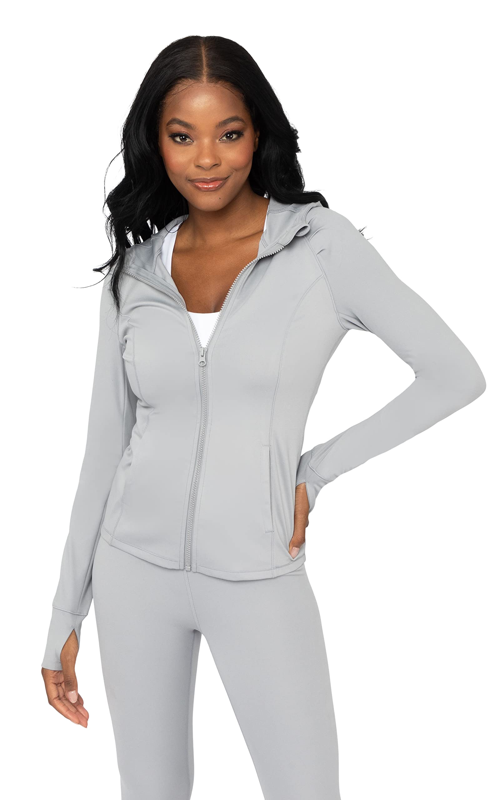 Yogalicious Full-Zip Lightweight Hooded Running Workout Yoga Lux Jacket with Pockets