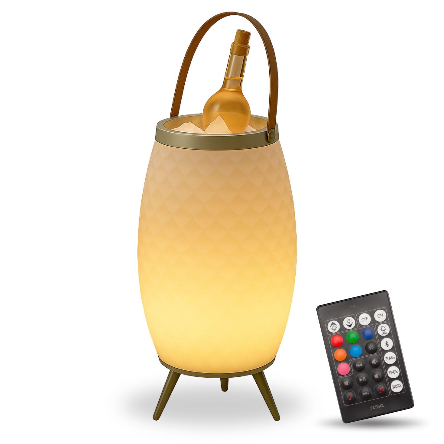 FlinQ Enceinte Bluetooth Bali - Blanc - XL | Enceinte lumineuse avec rafraîchisseur de bouteille | Portable avec lampe | Intérieur et extérieur