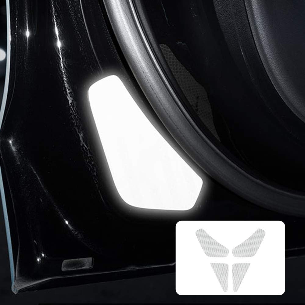 KUNGKIC for Tesla Model 3 Car Door Open Warning Reflective Warning Stickers Decal Protection Sticker Reflective Safety Decoration Interior Trim Accessory Compatible with 2017-2023 4 Pcs (White)