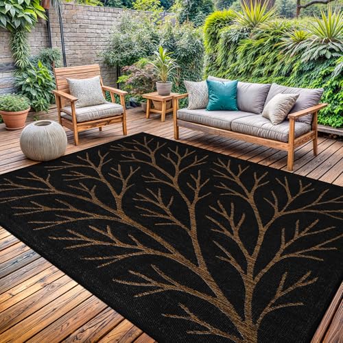 Washable Indoor Outdoor Rug 6x9 Modern Area Rugs Branch Pattern Non Shedding Waterproof Easy Clean Patio Deck Porch Living Room Bedroom Garden RV (6 X 9 Gold)