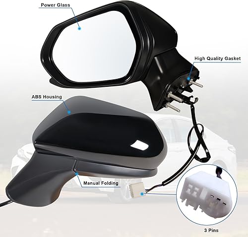 Miniatura 7 de Espejo lateral derecho del pasajero para Toyota Camry 2018-2024 con cristal eléctrico sin calefacción, sin intermitentes, sin punto ciego, negro,