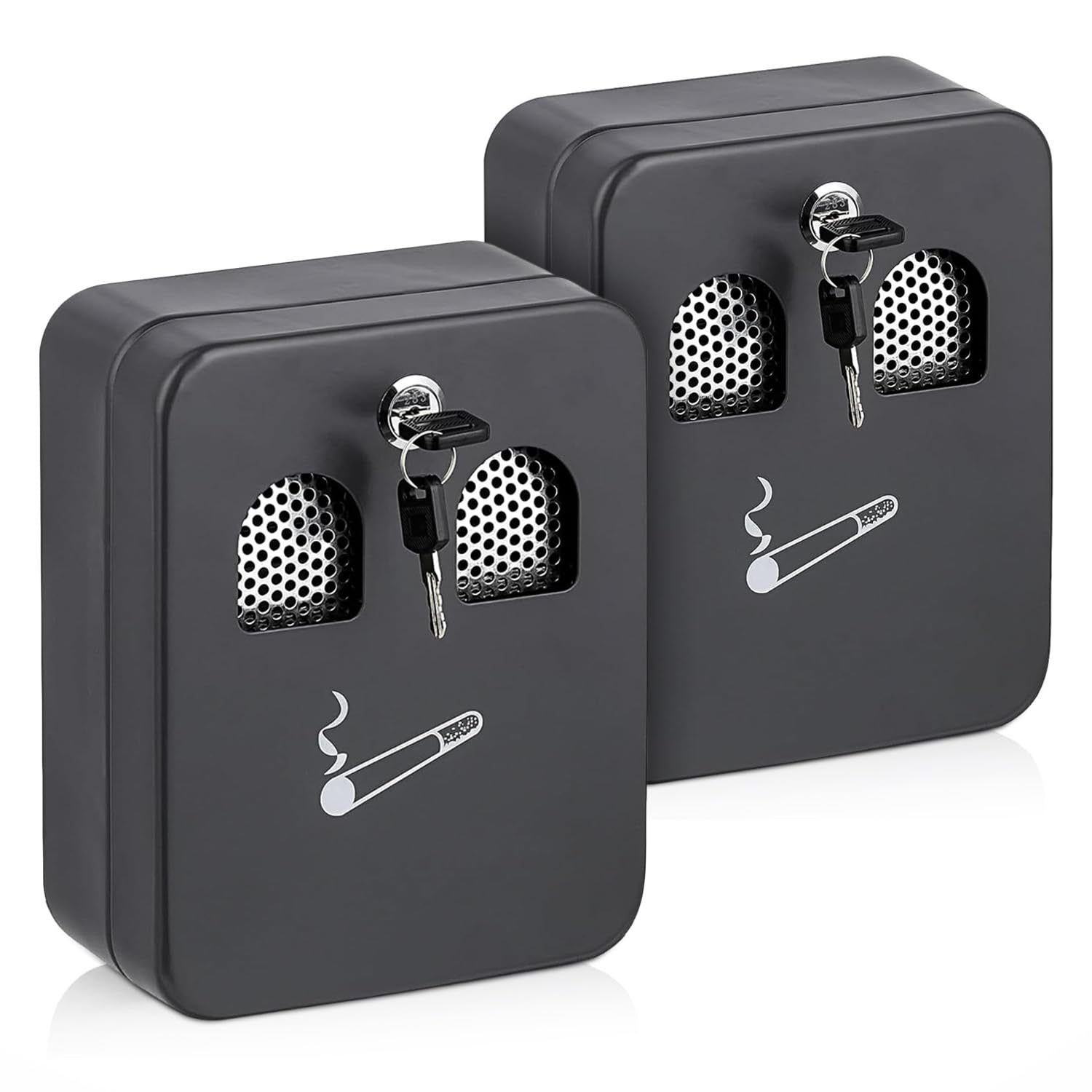 Besto Black Outdoor Ashtray Wall Mounted | Lockable Cigarette Ash Bin Having Removable Inner & Cigarette Motif | Smokers Bin For Office, Garden, Pub, Bar & Club (2)