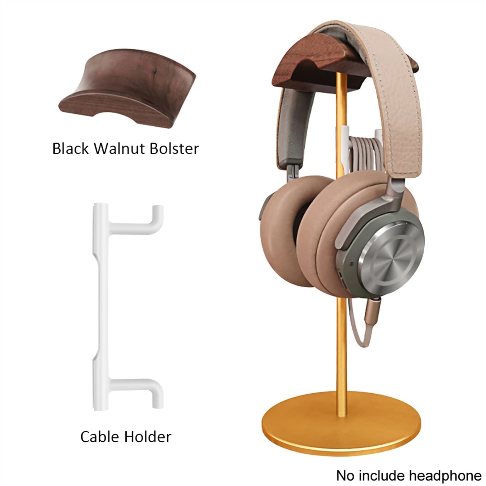 Soporte Auriculares Soporte for auriculares de madera de nogal y aluminio, soporte for auriculares for juegos de nogal natural con base sólida y pesada for exhibición de escritorio de mesa Headset Sta