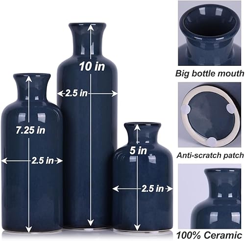 Miniatura 2 de Juego de jarrones de cerámica azul para 3  Jarrón pequeño impermeable moderno de decoración azul, decoración del hogar de granja, decoración de sala