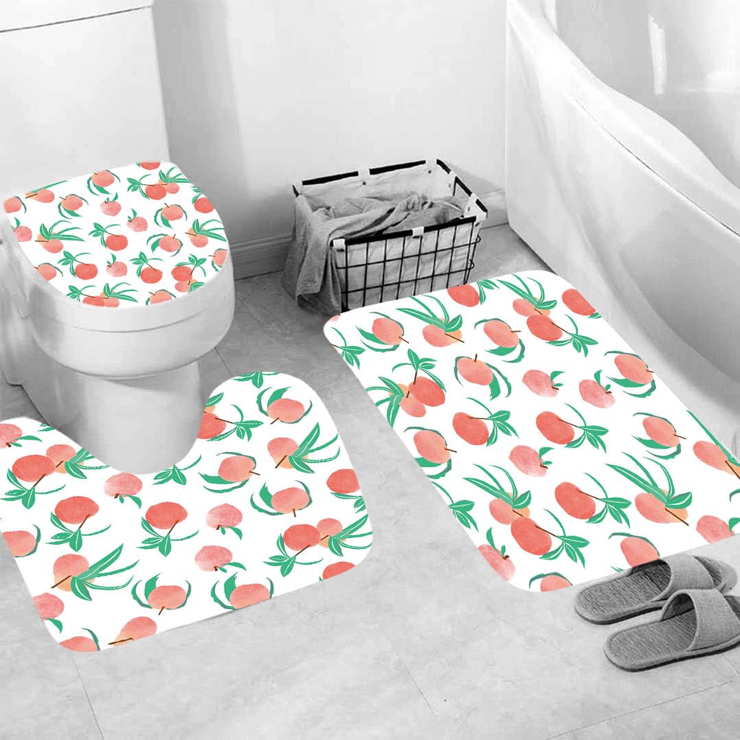 Alfombra Baño Melocotón Juego De 4 Alfombras De Baño Lavable,Alfombra Baño Secado Rapido - Alfombra De Baño*1+Tapa del Inodoro*1+ Alfombra*1 Tipo U+Cortinas De Baño180X180 50×80Cm