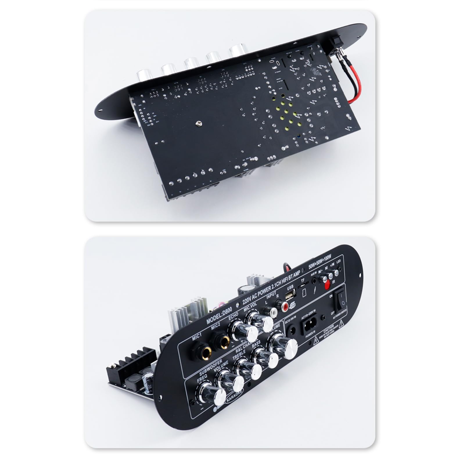 Placa amplificadora Bluetooth de 2.1 Canales 50Wx2 + subwoofer de 100W, Amplificador de Potencia Digital HiFi con Bluetooth 5.0, Tarjeta AUX Mic USB TF múltiples entradas,