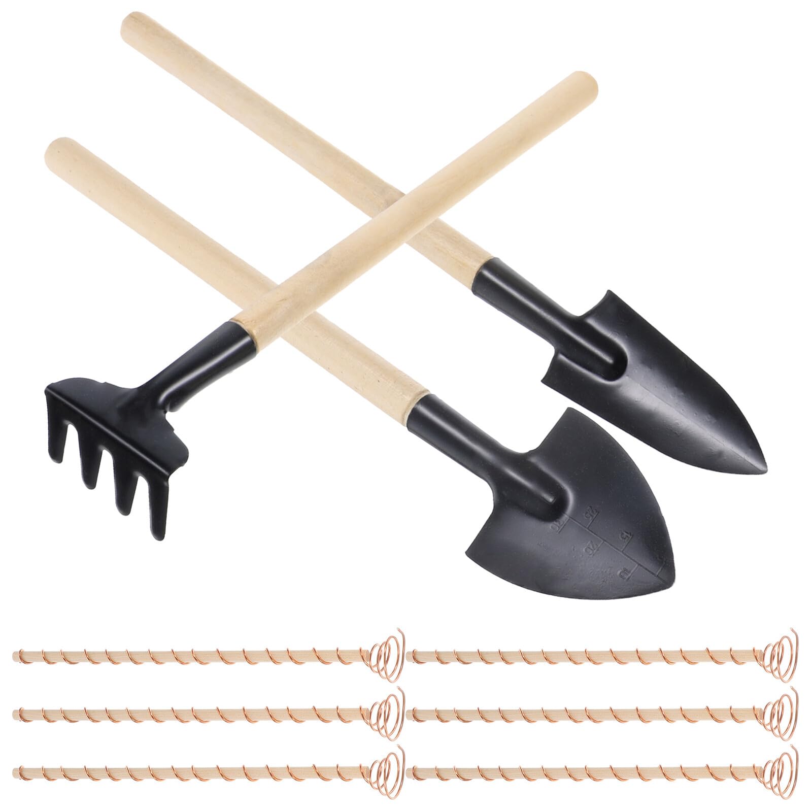 Kit outils de jardinage en cuivre nu et râteau en bois massif pour plantes