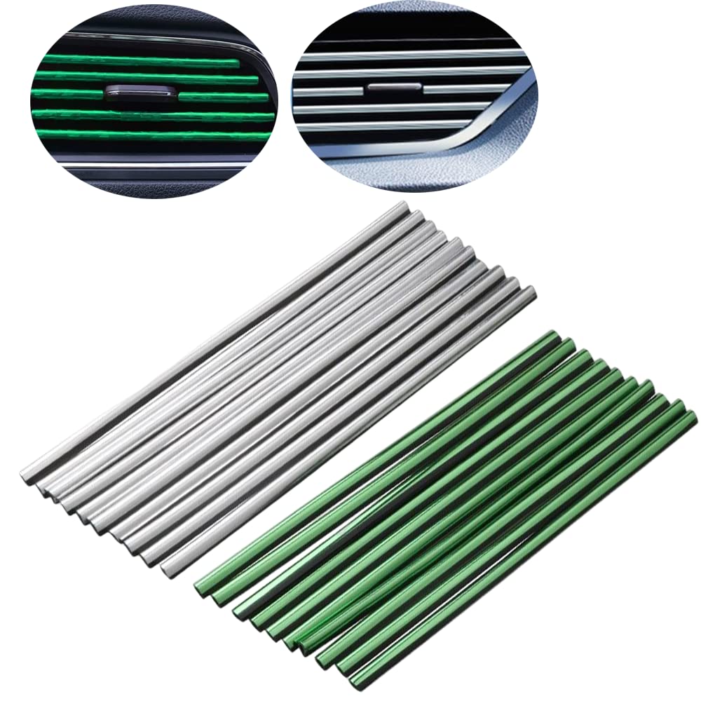 Owving 10 PCS Car Air Conditioner Decoration Strip for Vent Outlet,U-shaped PVC Bendable Trim for Multiple Air Vent Outlet DIY, Car Interior Accessories (Green)