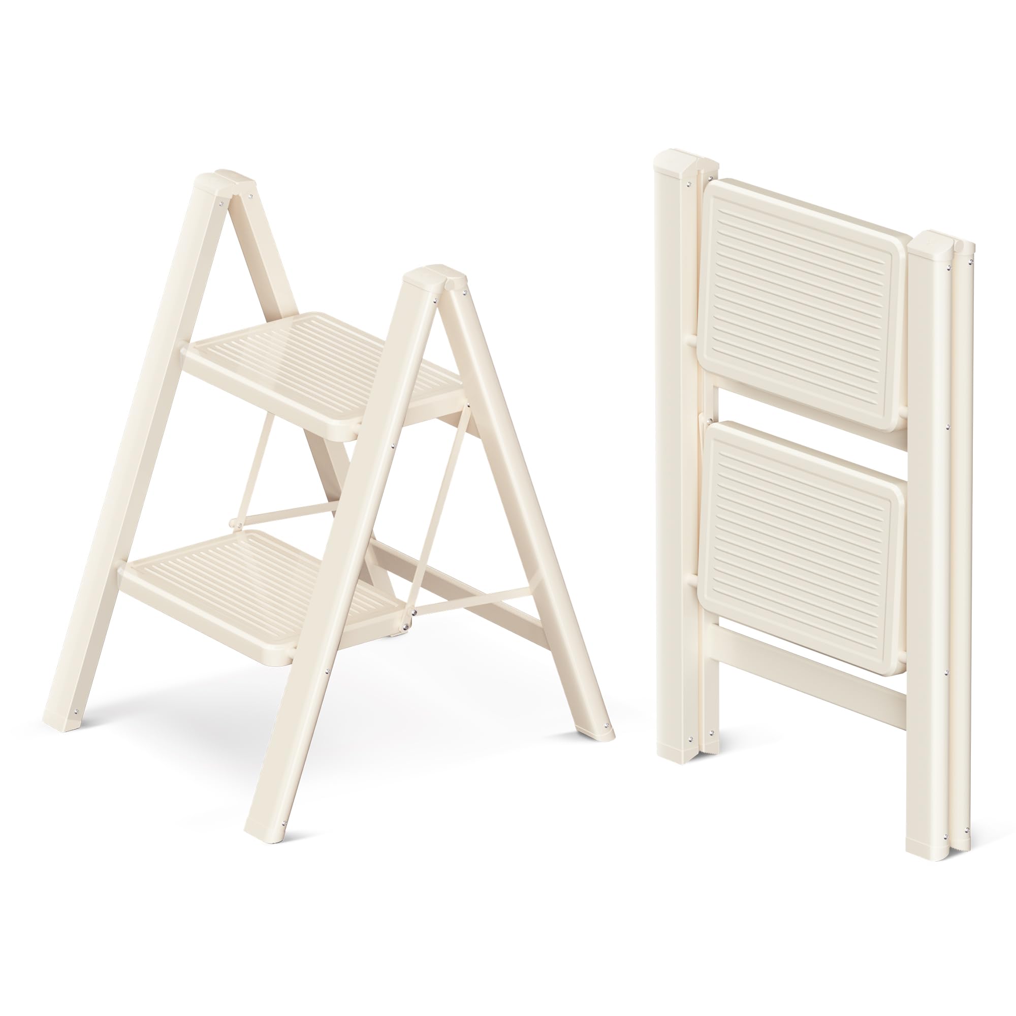 2 Step Ladder for Adults, Folding Ladder with Non-Slip Base, Extended Steps, Aesthetic Design Integrates Perfectly into Home Interiors