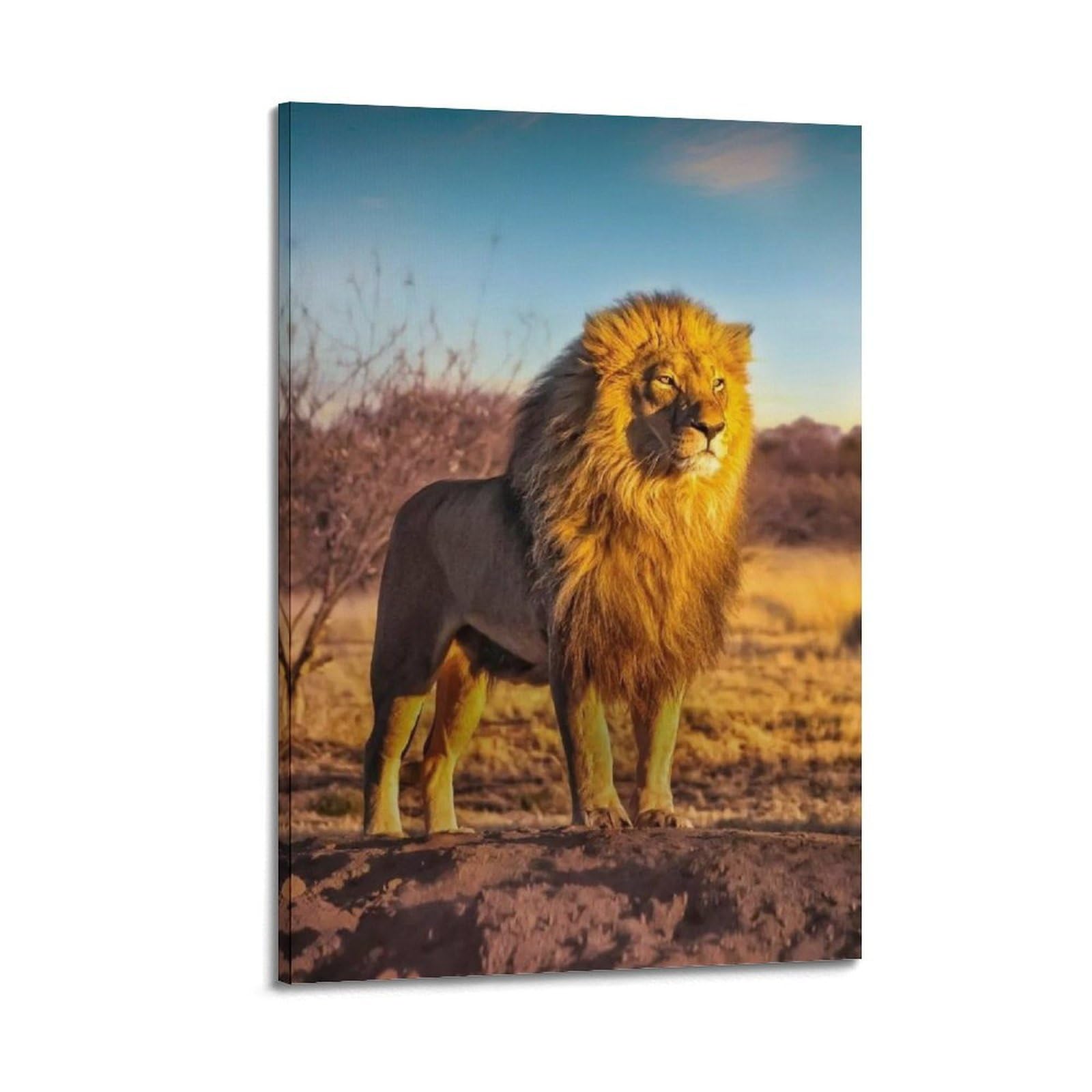 Xkuga Boys Frame-Style African Lion Poster Portrait Wildlife Savannah King Roaring Modern Decorative Canvas Prints - Ideal Wall Art For Family, Man Cave, Game Room, & Girls Bedroom 20X30inch(50X75cm)