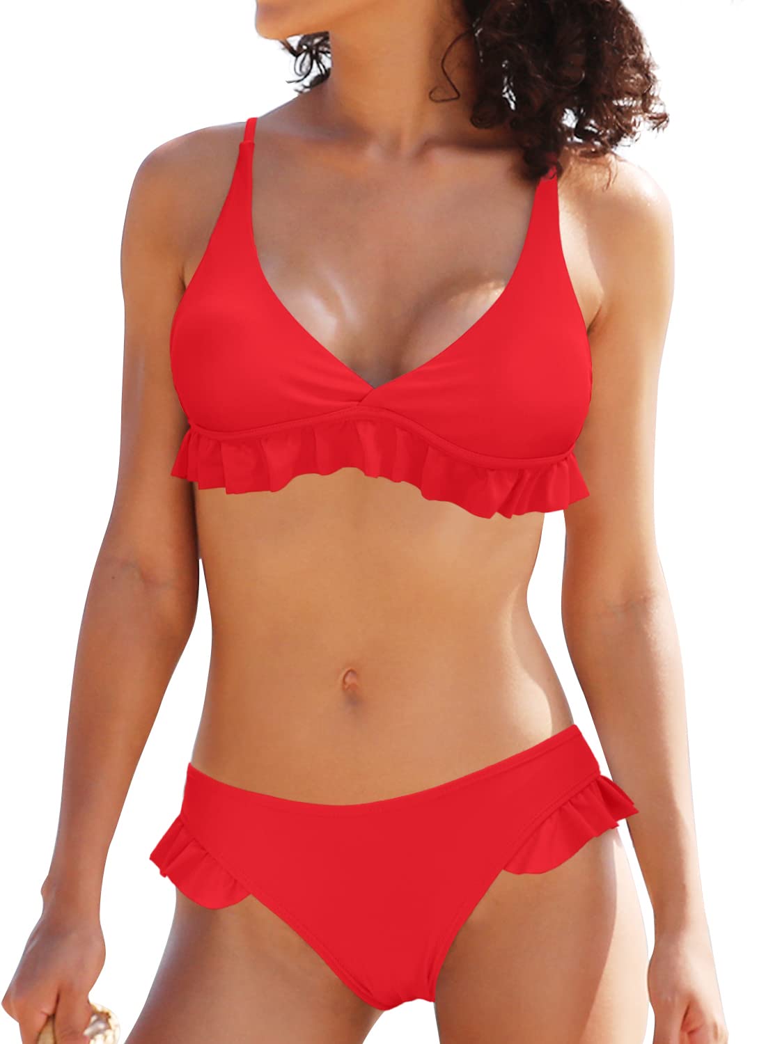 SHEKINI Costume Da Bagno 2 Pezzi Donna - Top Tankini Con Volant E Gonna Vita Alta - Scollo A V - Foto 5