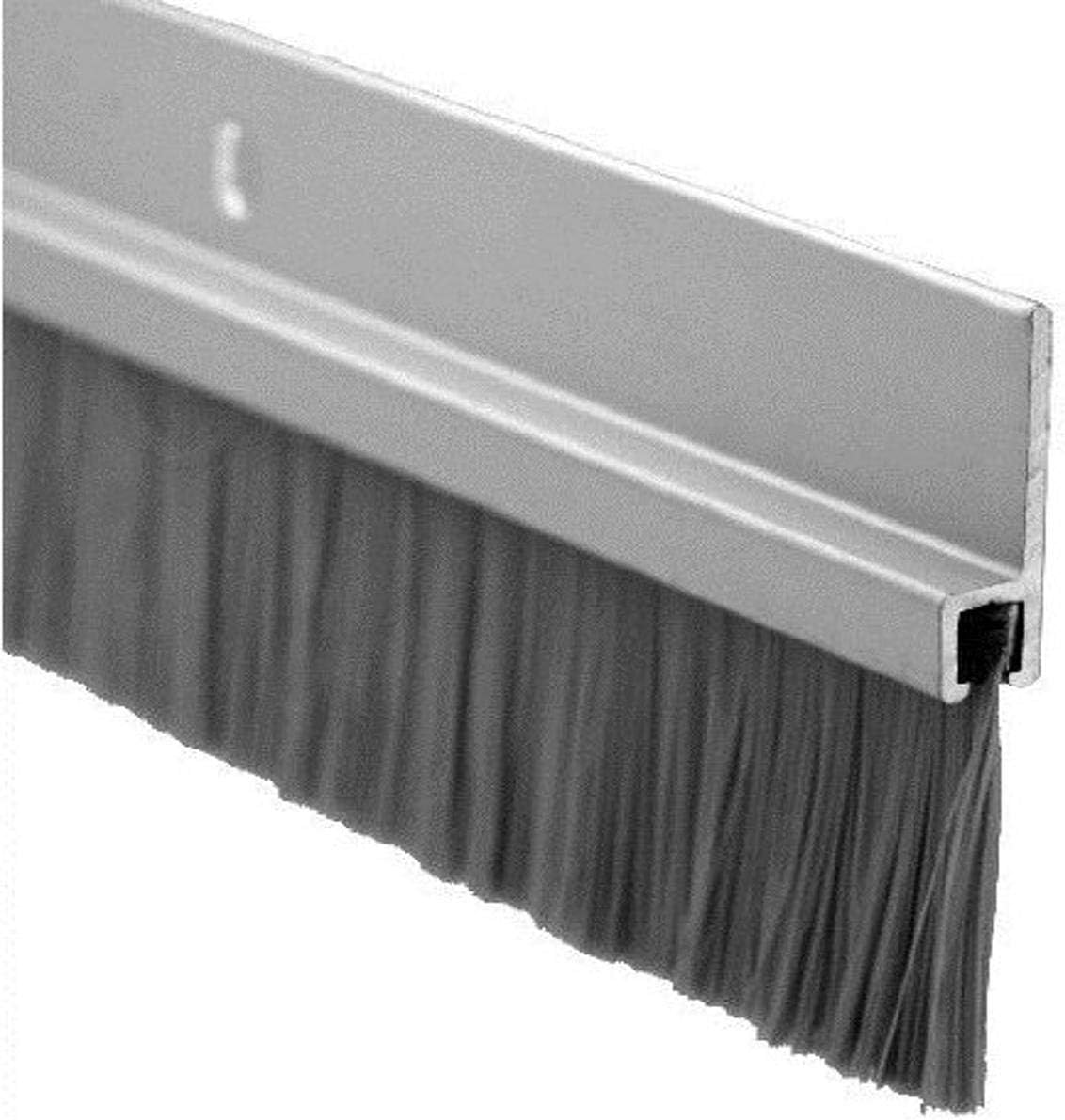 Pemko18100CNB36 Door Bottom Sweep, Clear Anodized Aluminum with 1" Gray Nylon Brush insert, 0.25"W x 1.875" H x 36" L