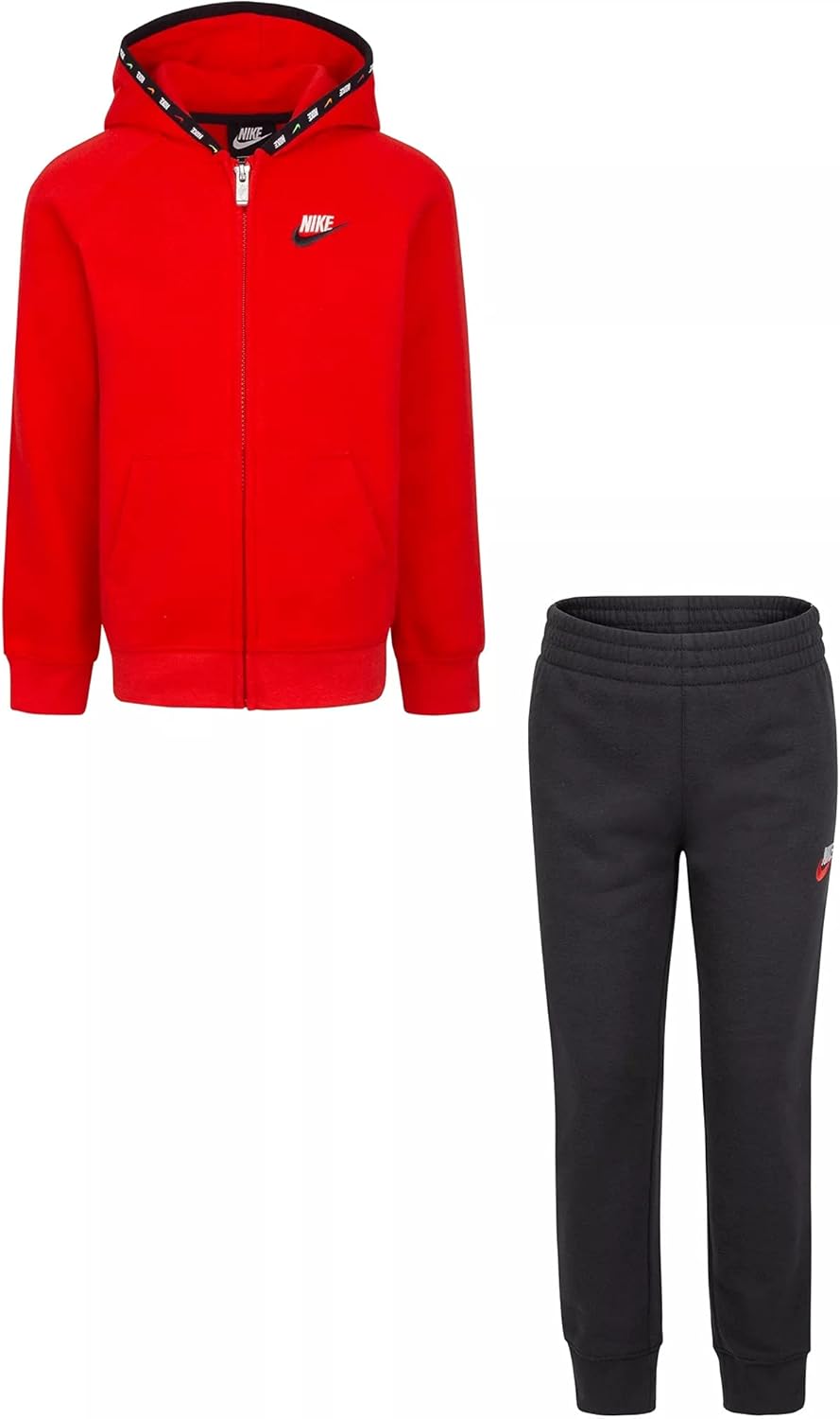 Nike Little Boys' Micro Evolution Full-Zip Hoodie and Jogger Pants 2 Piece Set (Black(66H232-023)/Red, 18 Months)