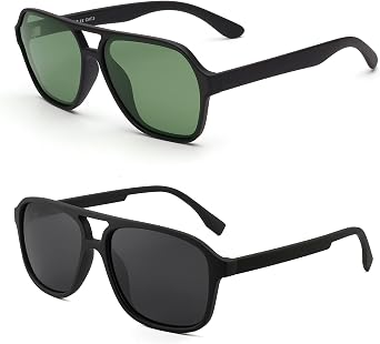 GLINDAR Mens Polarized Aviator Sunglasses Green & Grey