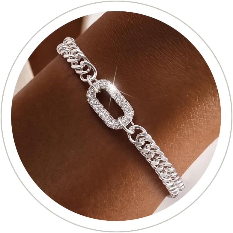 Moodear Chunky Gold Bracelet for Women, 14K Gold Plated Cuban Link with CZ