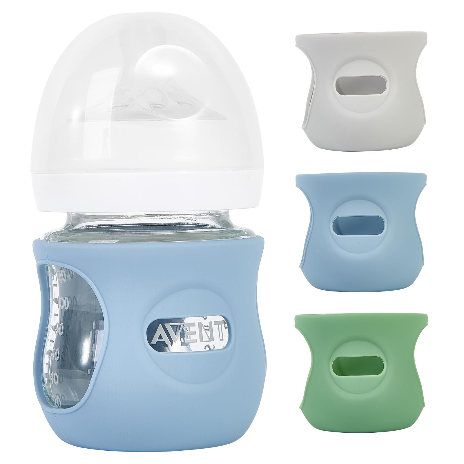 MINMUNJIU 3 Pack Silicone Sleeves for Philips Avent Natural Glass Baby Bottles, Anti Breakage Baby Bottle Holder for Baby Boys, Compatible with