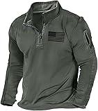 H HYFOL Men's USA Flag Graphic Pocket Pullover American Patriotic 1/4 Zip Stand Collar Long Sleeve Sweatshirts Olive Green 4X-Large