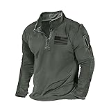 H HYFOL Men's USA Flag Graphic Pocket Pullover American Patriotic 1/4 Zip Stand Collar Long Sleeve Sweatshirts Olive Green 4X-Large