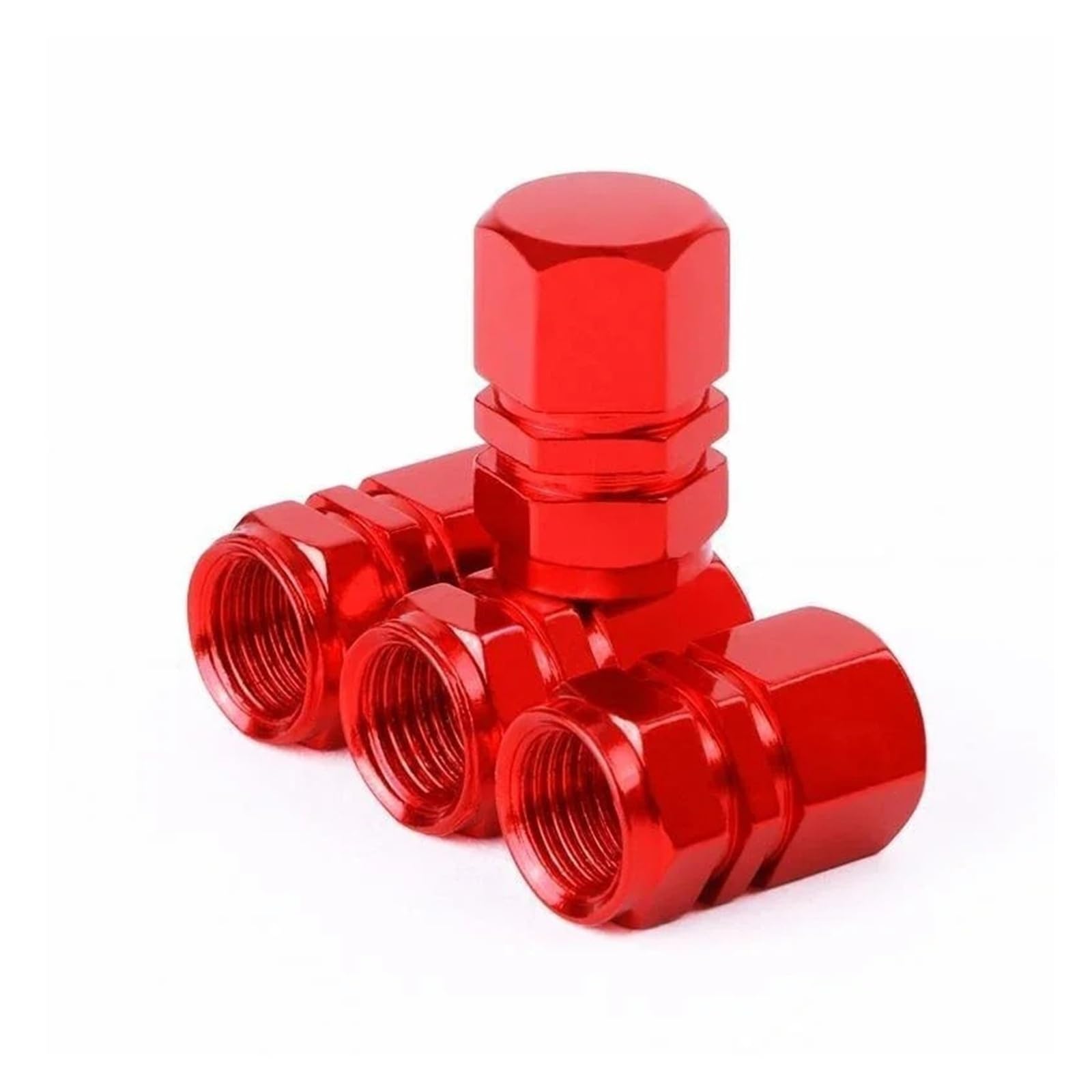 4Pcs Aluminum Tire Valve Caps Hex Alloy Airtight Dustproof for Auto(Red 4pcs)