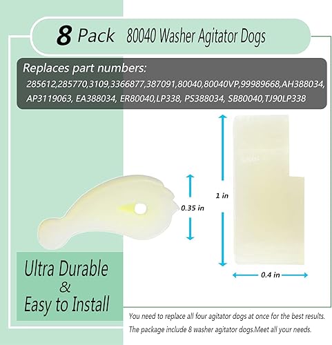 Miniatura 4 de 80040 Kit de repuesto para perros agitadores de lavadoras, compatible con lavadoras Whirlpool y Kenmore - Reemplaza 285612, 285770,3366877,