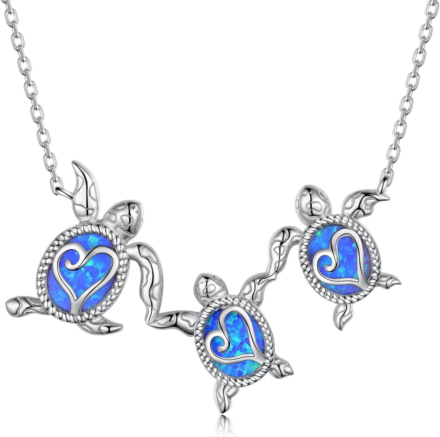 Opal Turtle Necklace 925 Sterling Silver Hawaiian Sea Turtle Pendant Necklaces Beach Jewelry Gifts for Women Girls