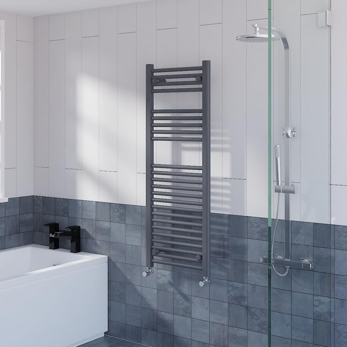 Warmehaus Anthracite Straight Heated Towel Rail Radiator Ladder For Bathroom Wall Mounted 1200X450mm