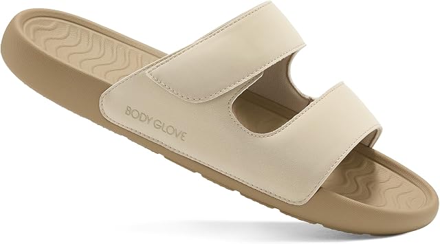 BODY GLOVE Women’s Double Strap Comfort Slides – Adjustable Cushion Sandals for Indoor Outdoor Use, Arch Support, Anti-Slip Cloud Sole