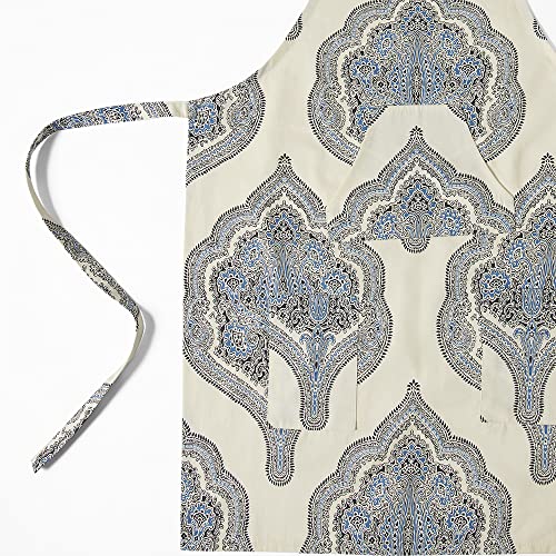 Image of HPD Half Price Drapes Aprons for Men Women with Large Pockets Adjustable Unisex PRTW-D37-AP Arabesque Printed Cotton, 27 X 34 Inch, Arabesque Blue