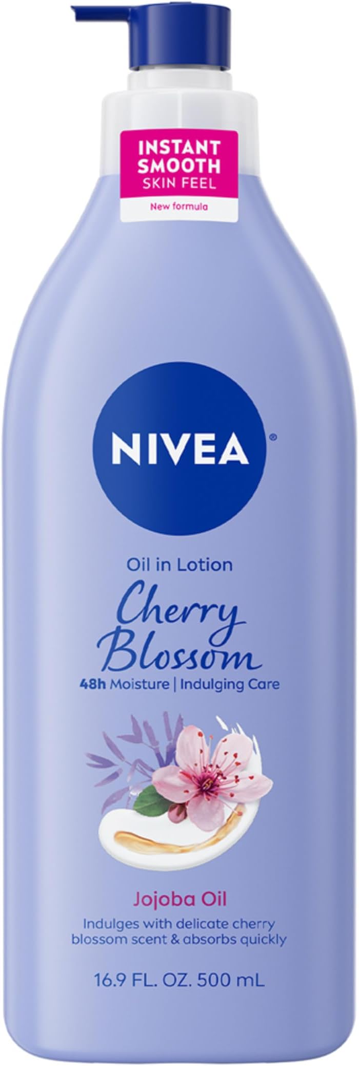 NIVEA Oil Infused Cherry Blossom and Jojoba Oil Body Lotion for Women, Fast-Absorbing and Non-Greasy Cherry Blossom Scented Lotion Moisturizes for 48 Hours, 16.9 Fl Oz Pump Bottle