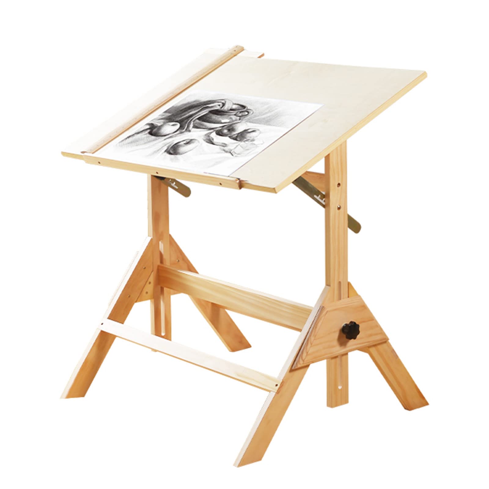 OTQEFTN Large Wood Drafting Table with Adjustable Angle and Height 35.4 X 23.6 Inch Drafting Desk for Artwork Graphic Design and Reading Includes Measuring Ruler
