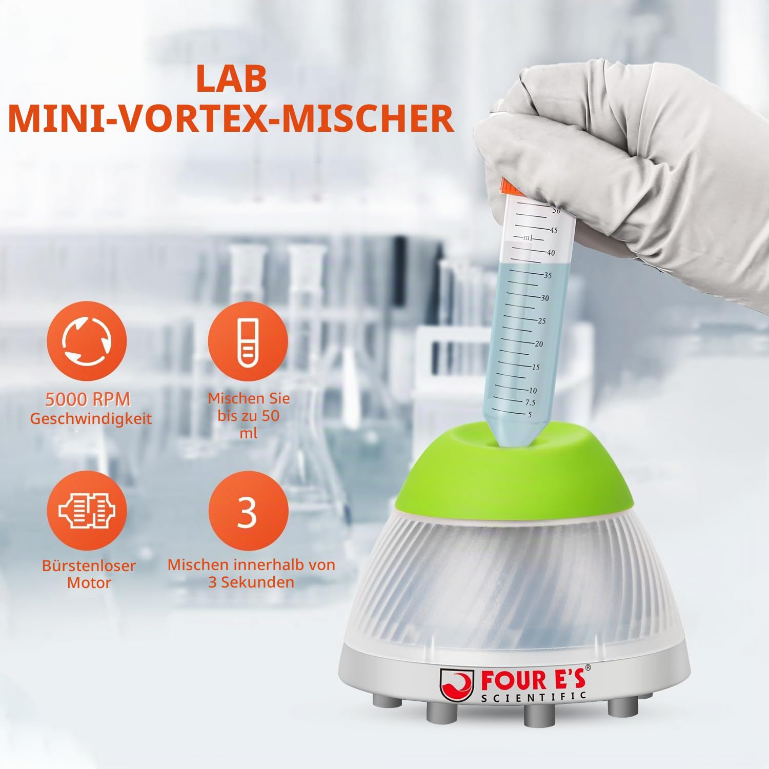 FOUR E'S SCIENTIFIC Vortex Mixer mit 100-pcs Stahlkugel, schnelles Mischen Touch Mode, 5.5 mm Orbit und 5000 Drehzahl, Vortex Shaking Mixer für Acrylfarbe Nagellack Labor Reagenzglas