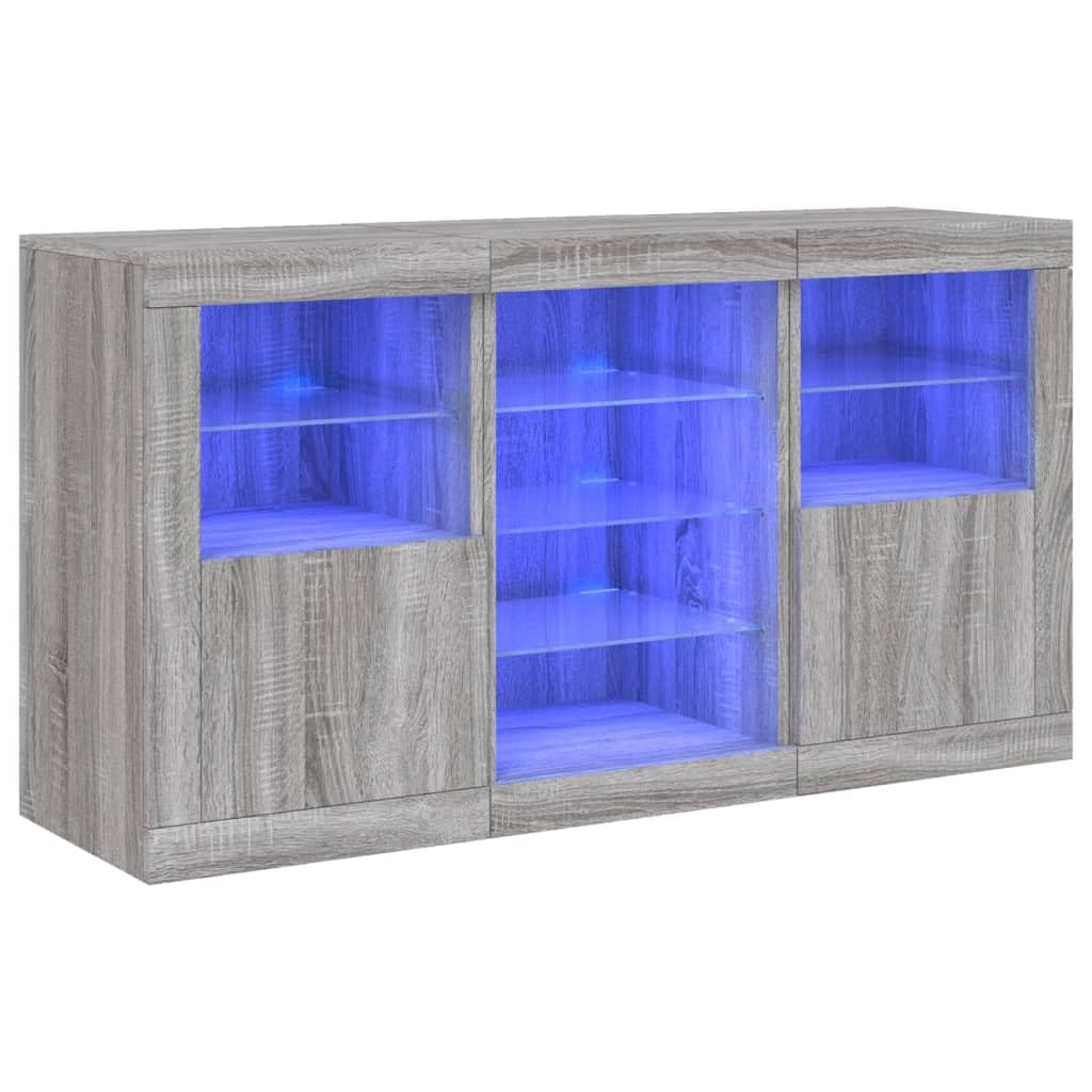 Credenza con Luci LED Grigio Sonoma 123x37x67 cm,Credenza,Credenza Soggiorno,Credenza Cucina Salvaspazio,Credenza Moderna Soggiorno -3209084