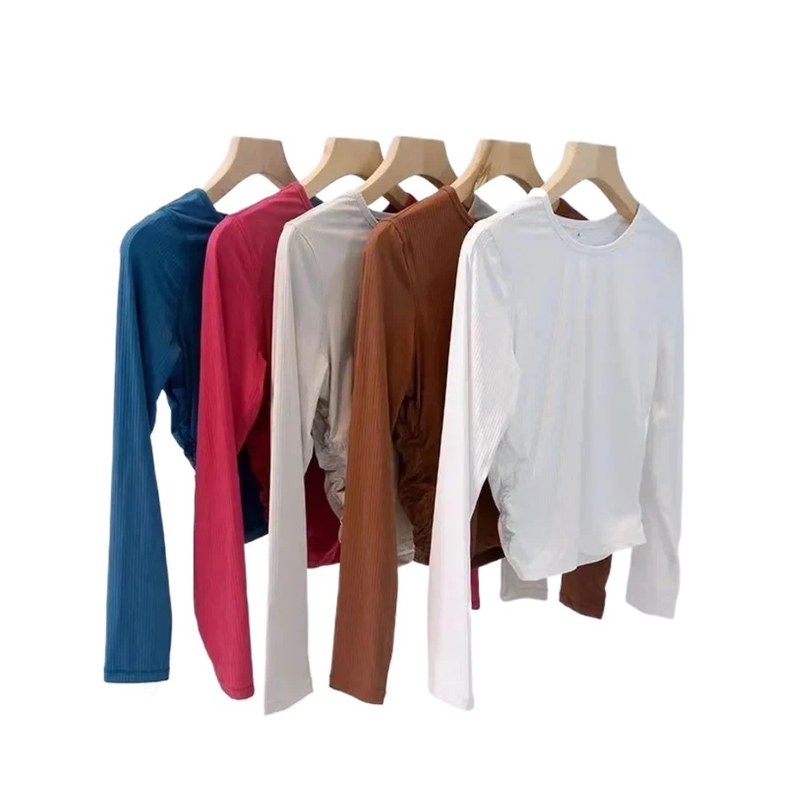 Top da Palestra per Donne Top da Fitness for Yoga, vestibilità Slim, Girocollo, Maniche Lunghe, Leggero, ad Asciugatura Rapida, Traspirante, a Costine(Black)