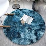 Alfombra Shaggy Elegante Redondas Mullida Alfombra para Salón Dormitorio Baño Sofá Silla Cojín, Alfombras, Redonda Alfombra De Lana De Seda Artificial para Sala De Estar,Dark Blue,160cm