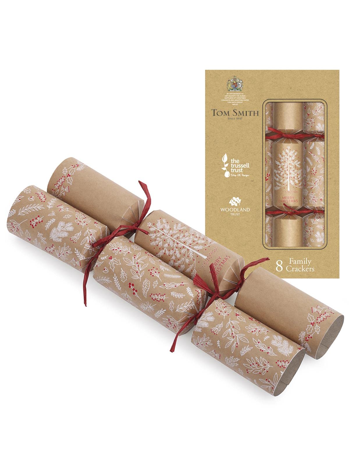Tom Smith Brown/White Pack 8 Family & Charity Christmas Crackers Eco 31Cm