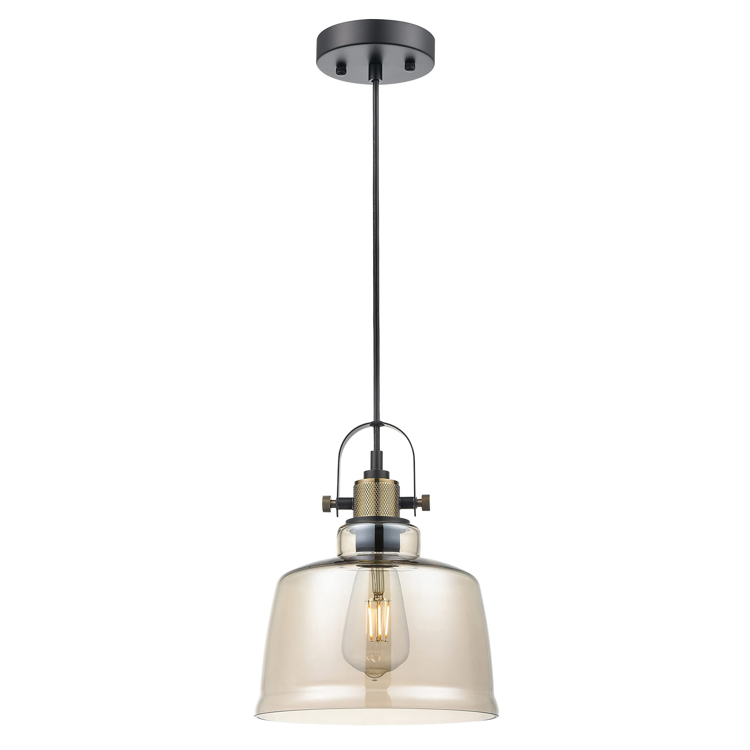 Light Society LS-C529-CG-BRS Arie Pendant Lamp, Black/Brass/Cognac