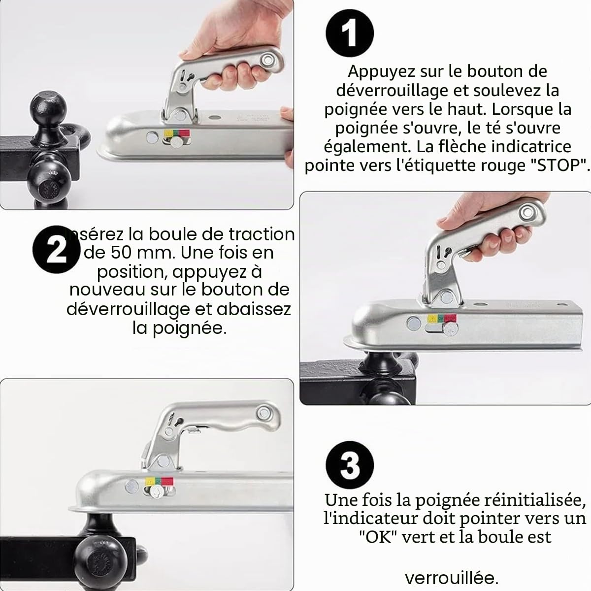 Tete Attelage Remorque, Timon Remorque Carré de 50mm Tete Crochet Attelage Remorque Voiture Accessoire Remorque Compatible avec Attelage Universel à Boule pour Remorque