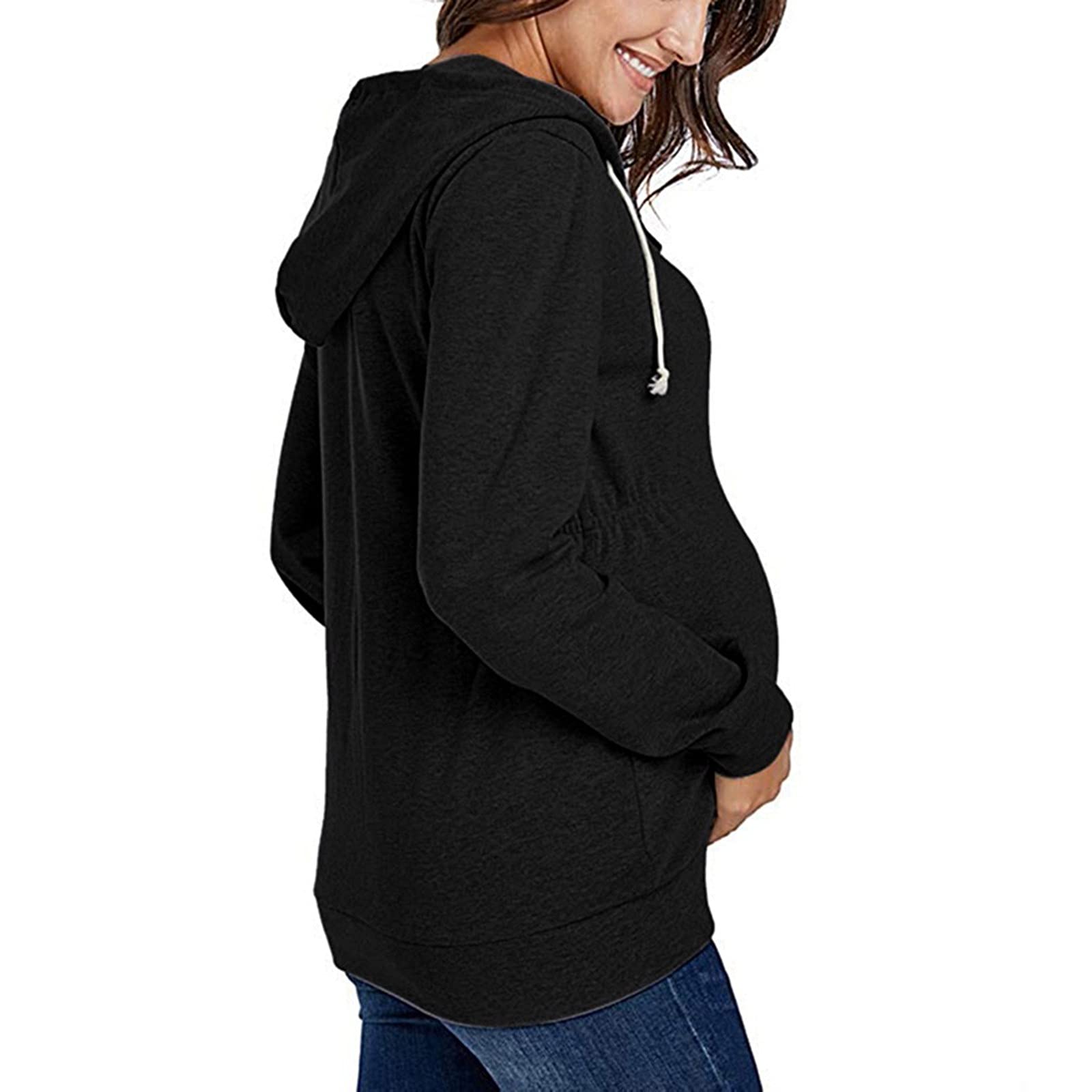 Divertente felpa con zip lunga gravidanza con tasche camicetta maternità top donna
