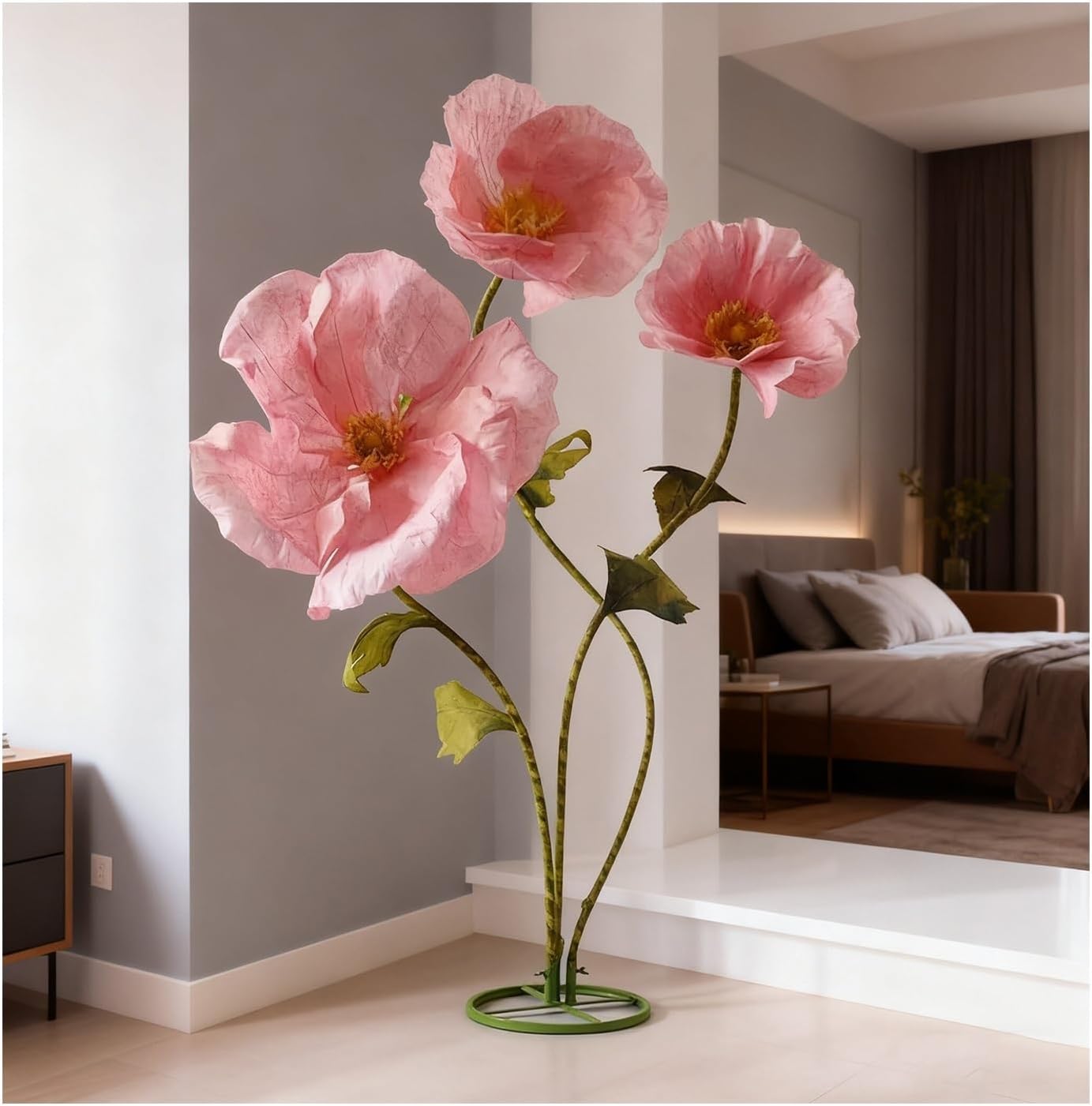 Giant Flowers for Decoration, Pink 3 Pcs Artificial Flowers, Standing Huge Handcrafted Flowers for Birthday Party Office Home Wedding Garden Shop Window Display