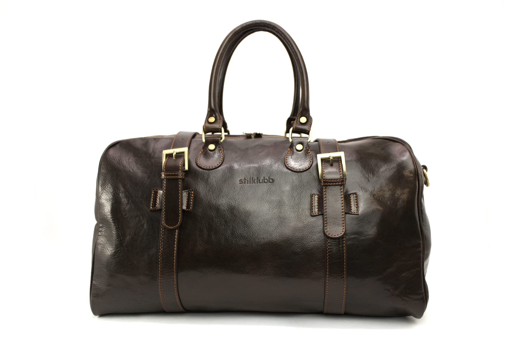 Stilklubb – Emma Thompson Bolsa de viaje de piel con personalización, color marrón, iniciales grandes, equipaje de mano, bolsa de deporte, vintage, retro, con cremallera, 50 x 27 x 27 cm