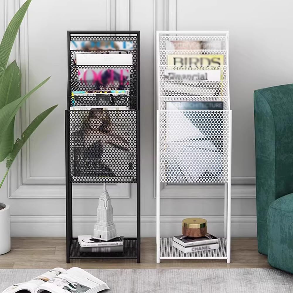 Portariviste e portariviste in metallo nero da pavimento, elegante espositore per libri e volantini per casa e ufficio soluzioni di archiviazione