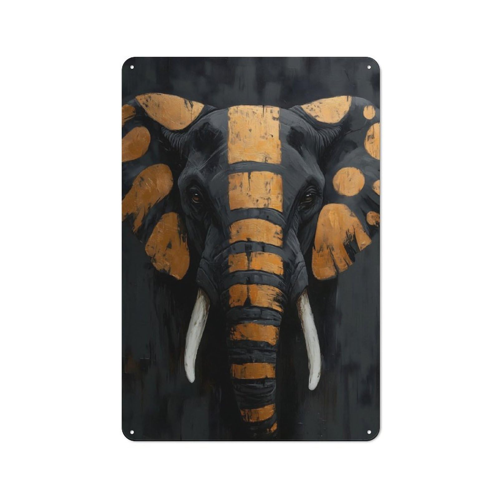 Junmoney Gold & Black Elephant Painting Vintage Metal Wall Decor 30X20cm, Tin Wall Sign For Coffee Bar, Kitchen, Bistro Or Tea Corner