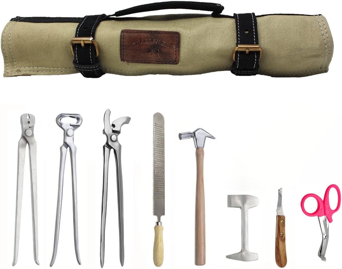 ProRider USA 8 Piece Horse Shoe Farrier Hoof Grooming Tool Kit w/Carry Bag Brown 98475